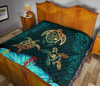 Hawaii Map Turtle Hibiscus Polynesian Luxury Premium Quilt - Honu Ohana - Polynesian Pride