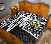 Hawaii Premium Quilt- Kanaka Maoli With Polynesian Pattern In Heartbeat Style (Black,White) - Polynesian Pride