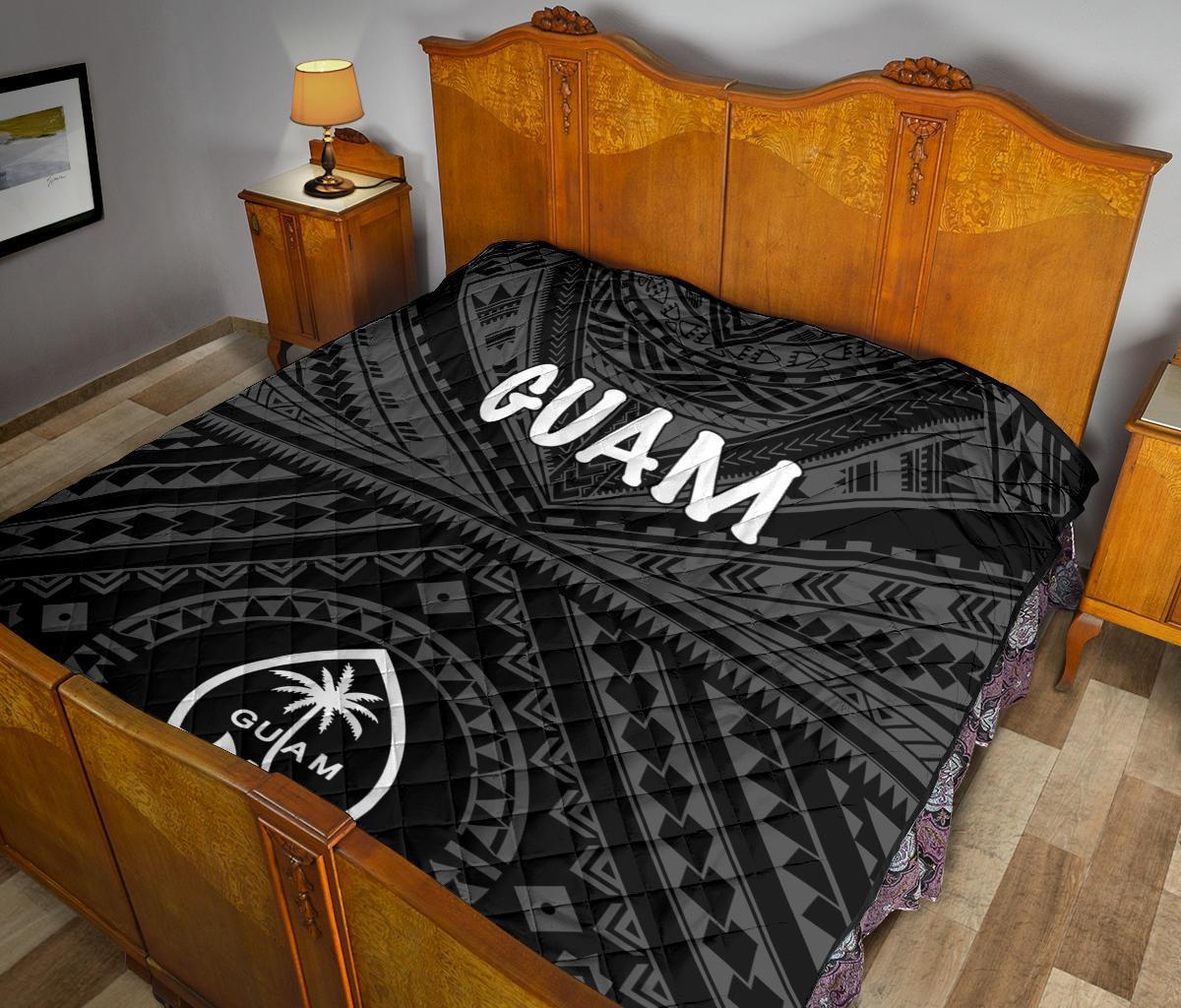 Guam Premium Quilt - Guam Seal With Polynesian Tattoo Style (Black) - Polynesian Pride