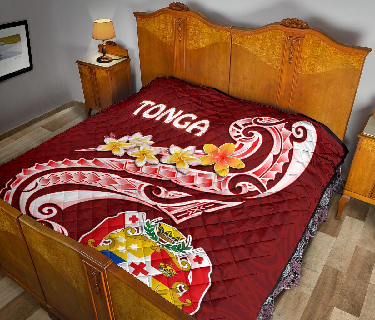 Tonga Premium Quilt - Tonga Coat Of Arms With Polynesian Patterns - Polynesian Pride