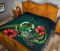 Vanuatu Polynesian Premium Quilt - Green Turtle Hibiscus - Polynesian Pride
