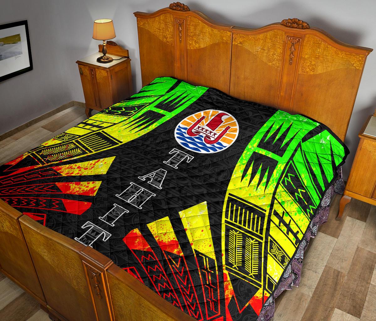 Tahiti Premium Quilt - Tahiti Flag Polynesian Reggae Tattoo - Polynesian Pride