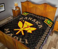 Kanaka Maoli Flag Polynesian Premium Quilt Gold - Love Style - Polynesian Pride