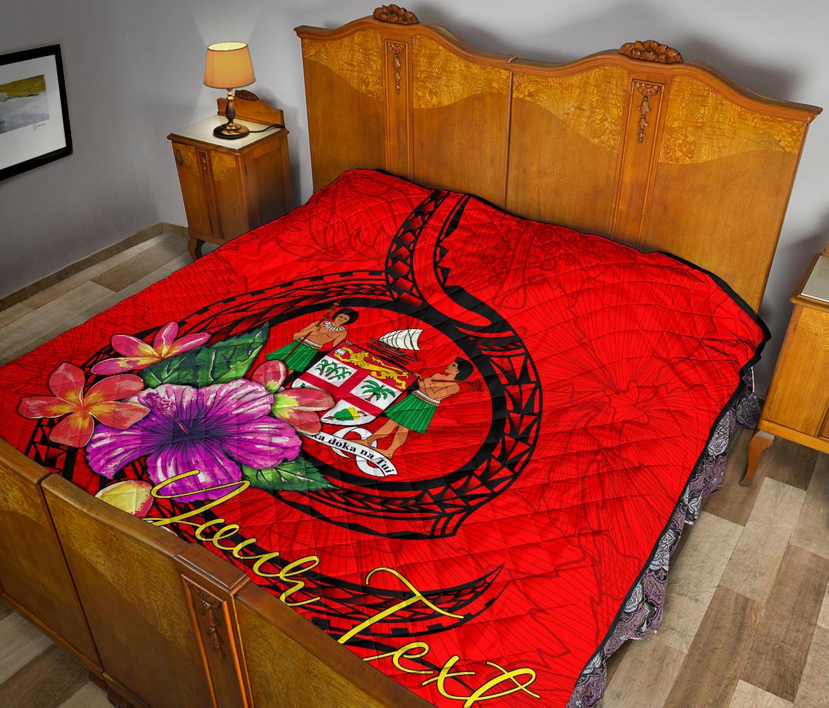 Fiji Polynesian Custom Personalised Premium Quilt - Floral With Seal Red - Polynesian Pride