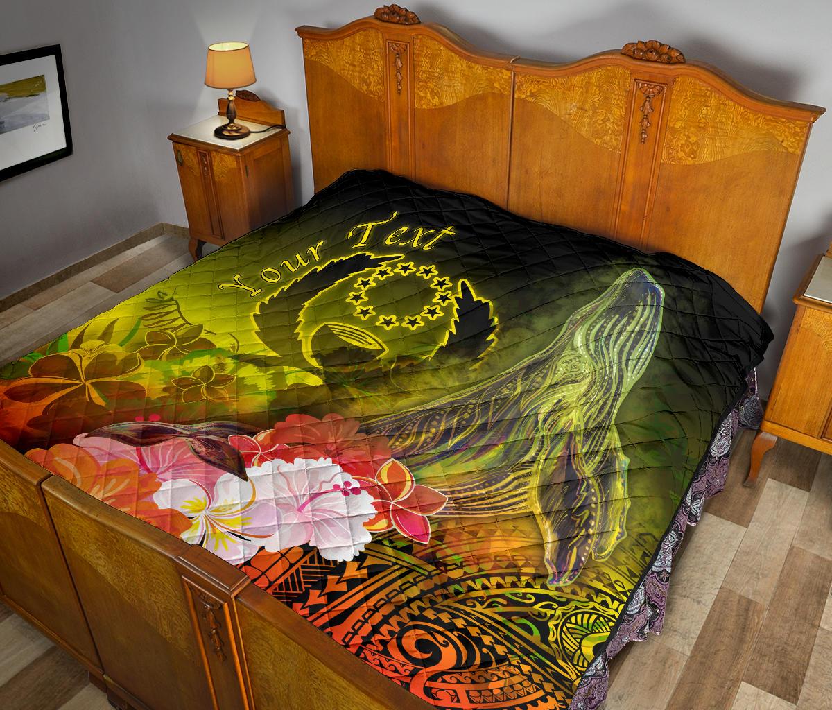 Pohnpei Custom Personalised Premium Quilt - Humpback Whale with Tropical Flowers (Yellow) - Polynesian Pride