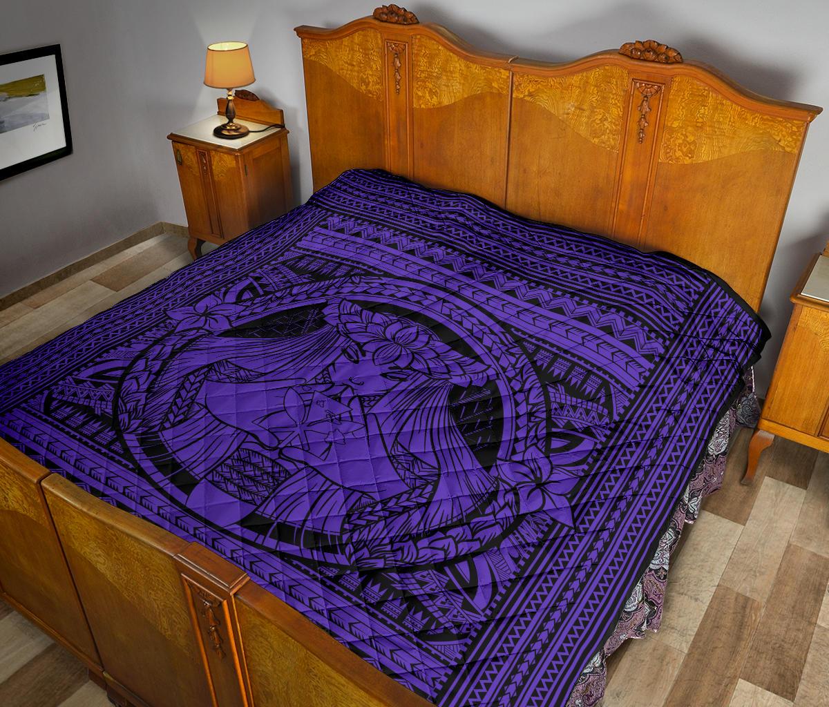 Hawaii Polynesian Pele Kanaka Premium Quilt Purple - Polynesian Pride