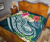 FSM Polynesian Premium Quilt - Summer Plumeria (Turquoise) - Polynesian Pride