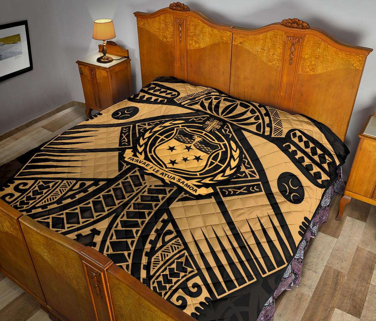 Samoa Polynesian Premium Quilt - Samoa Gold Seal with Polynesian Tattoo - Polynesian Pride