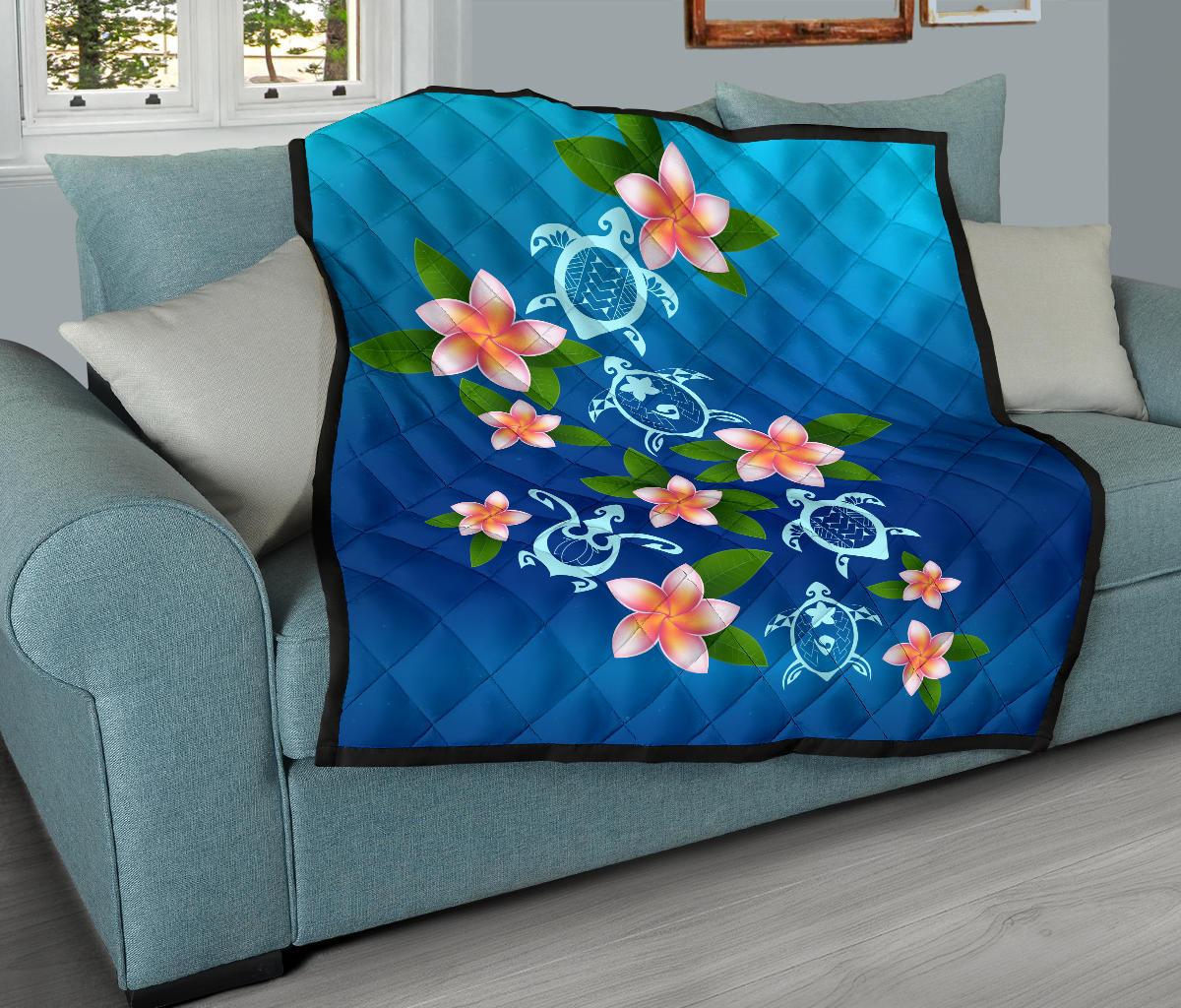 Turtle Polynesian Plumeria Premium Quilt - Polynesian Pride