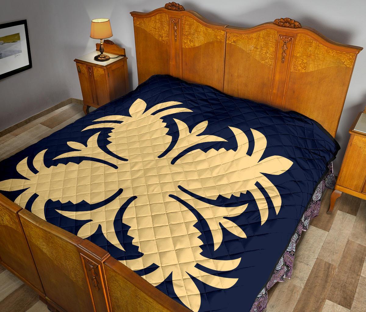 Hawaiian Premium Quilt Royal Pattern - Indigo - A2 Style - AH J2 - Polynesian Pride
