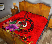 Vanuatu Polynesian Custom Personalised Premium Quilt - Floral With Seal Red - Polynesian Pride
