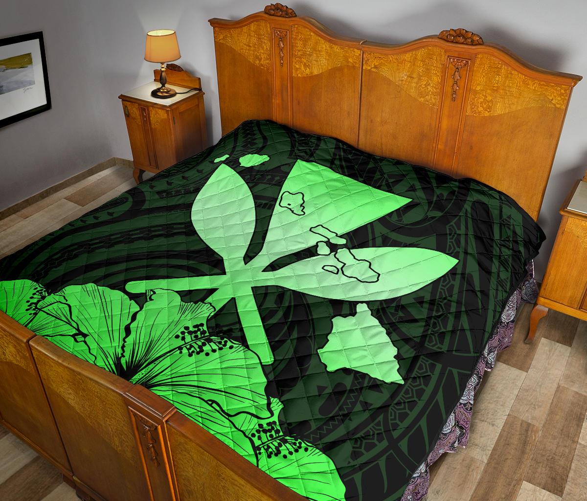 Hawaiian Kanaka Premium Quilt Hibiscus Polynesian Love Green - Polynesian Pride