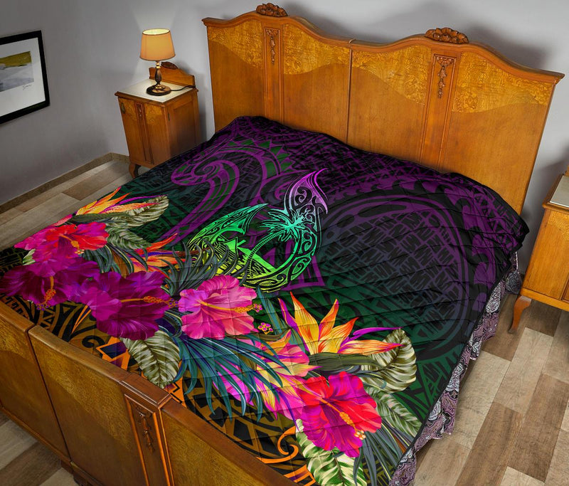 Guam Polynesian Premium Quilt - Summer Hibiscus