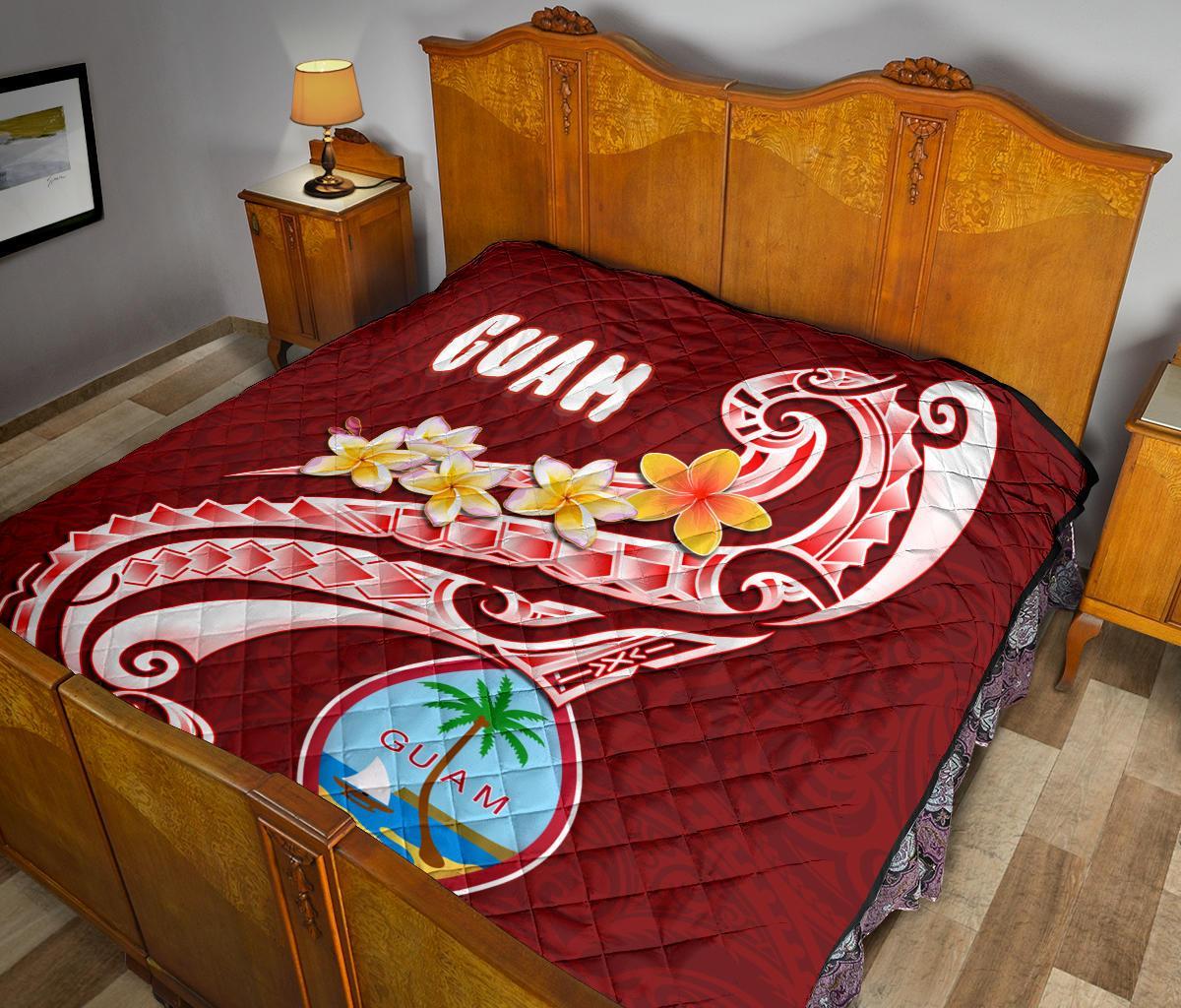 Guam Premium Quilt - Guam Seal Polynesian Patterns Plumeria (Red) - Polynesian Pride