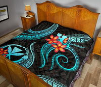Polynesian Hawaii Premium Quilt - Turquoise Plumeria - Polynesian Pride