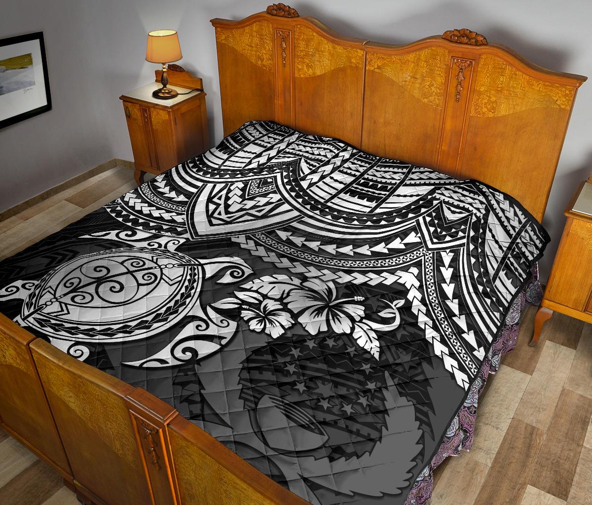 Pohnpei Polynesian Premium Quilt - Polynesian White Turtle - Polynesian Pride