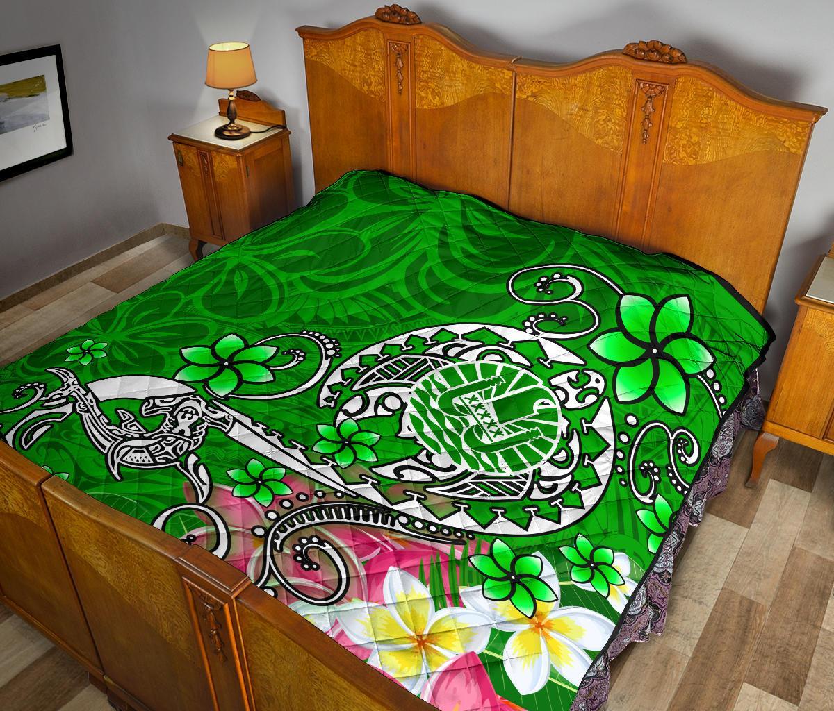 Tahiti Premium Quilt - Turtle Plumeria (Green) - Polynesian Pride