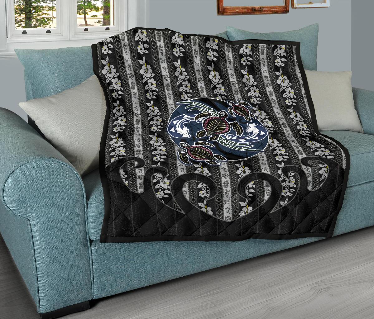Hawaii Premium Quilt - Turtle Hibiscus Pattern - Polynesian Pride