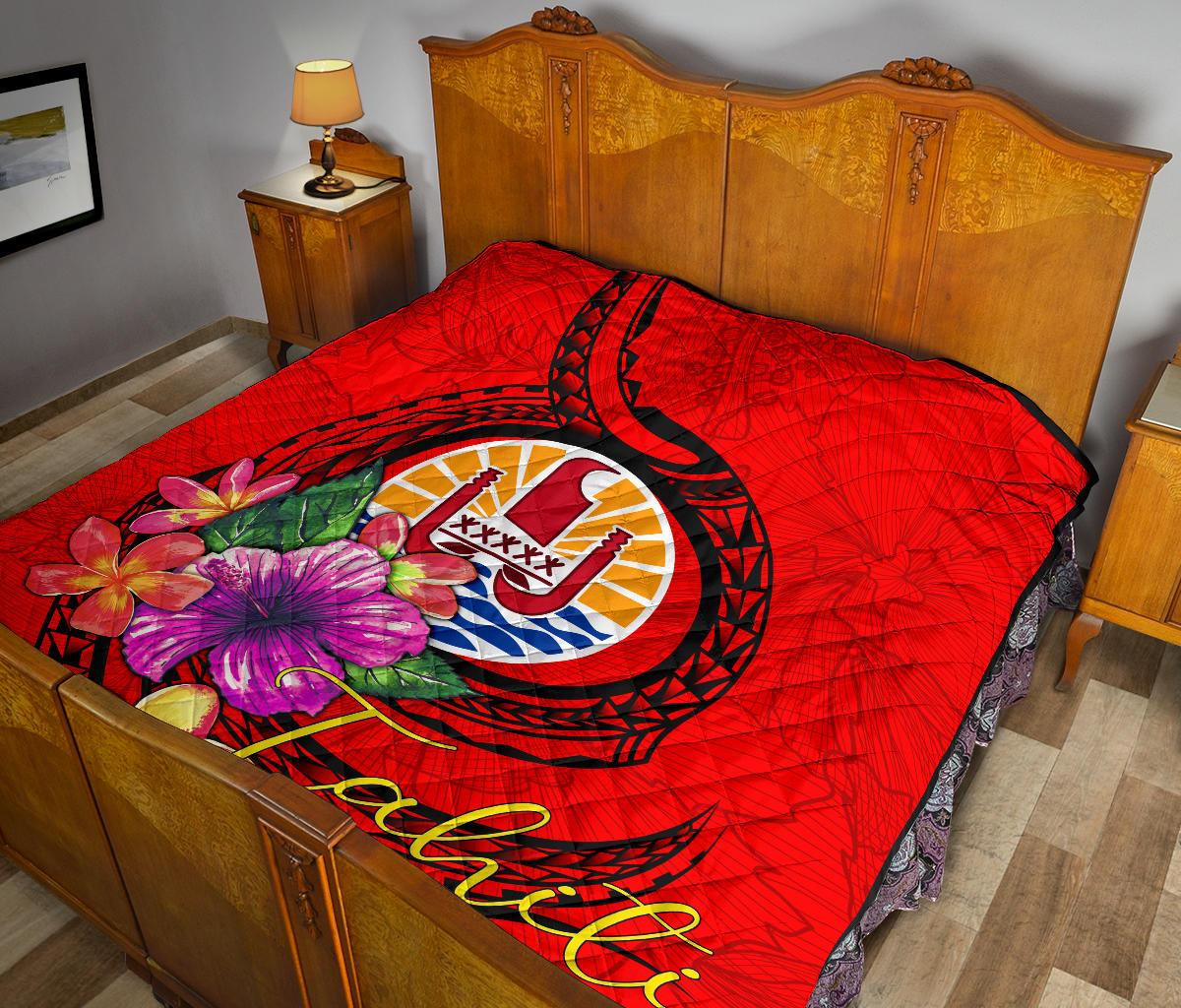 Tahiti Polynesian Premium Quilt - Floral With Seal Red - Polynesian Pride