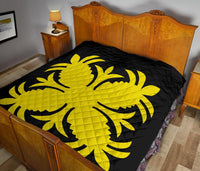 Hawaiian Premium Quilt Royal Pattern - Black And Yellow - A2 Style - Polynesian Pride