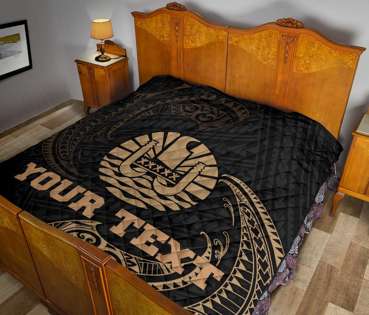 Tahiti Polynesian Custom Personalised Premium Quilt - Gold Tribal Wave - Polynesian Pride