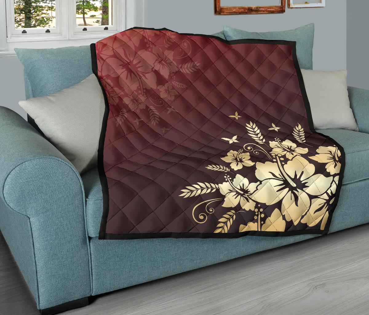 Golden Hibiscus Premium Quilt - Polynesian Pride