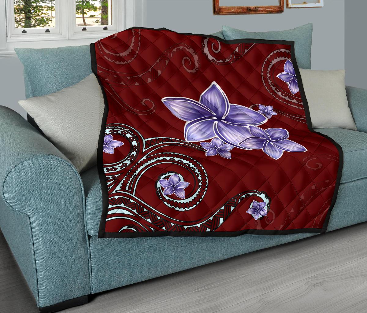 Plumeria Violet Polynesia Red Premium Quilt - Polynesian Pride