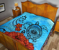 Hawaiian Map Kanaka Sea Turtle Seal Of Hawaii Hibiscus Plumeria Polynesian Quilt - Polynesian Pride