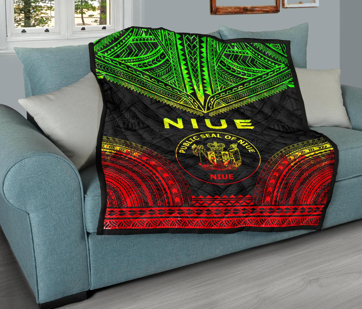 Niue Premium Quilt - Niue Seal Polynesian Chief Reggae Version - Polynesian Pride