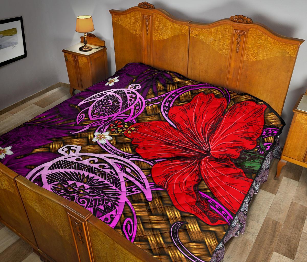 Hawaii Lauhala Hibiscus Polynesian Tropical Pink Premium Quilt - Wake Style - AH - Polynesian Pride