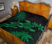 Hawaii Turtle Plumeria Coconut Tree Polynesian Premium Quilt - Green - Polynesian Pride
