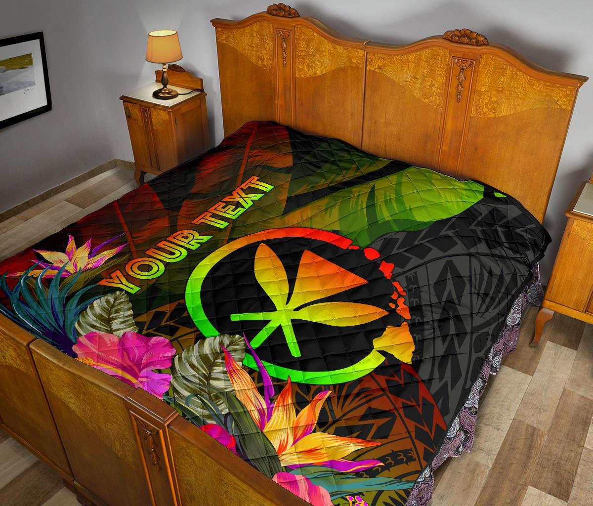 Polynesian Hawaii Kanaka Maoli Polynesian Personalised Premium Quilt - Hibiscus and Banana Leaves - Polynesian Pride