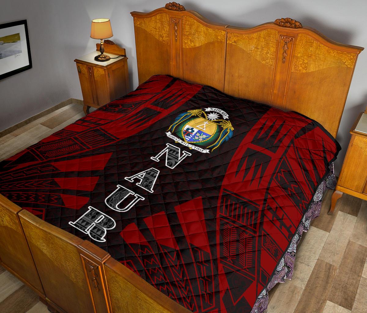 Nauru Premium Quilt - Nauru Coat Of Arms Polynesian Red Tattoo - Polynesian Pride