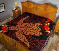 Hawaii Hibiscus Polynesian Red Big Turtle Premium Quilt - Polynesian Pride