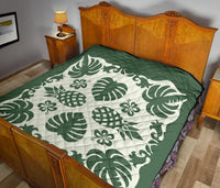Hawaiian Kalo Coconut Pattern Premium Quilt - Green - Argu Style - AH - Polynesian Pride