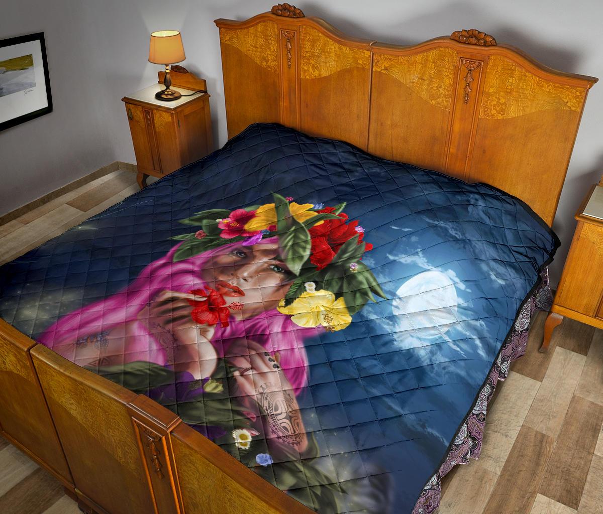 Hawaii Kanaka Colorful Hula Girl Premium Quilt - Dinh Style - Polynesian Pride