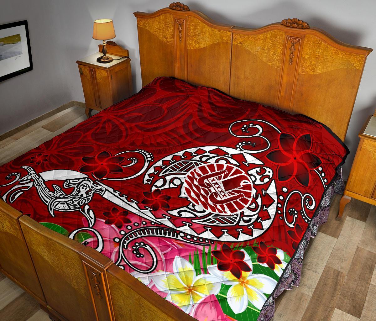 Tahiti Premium Quilt - Turtle Plumeria (Red) - Polynesian Pride