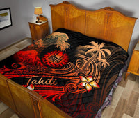 Tahiti Polynesian Premium Quilt - Plumeria Flowers And Waves - Polynesian Pride