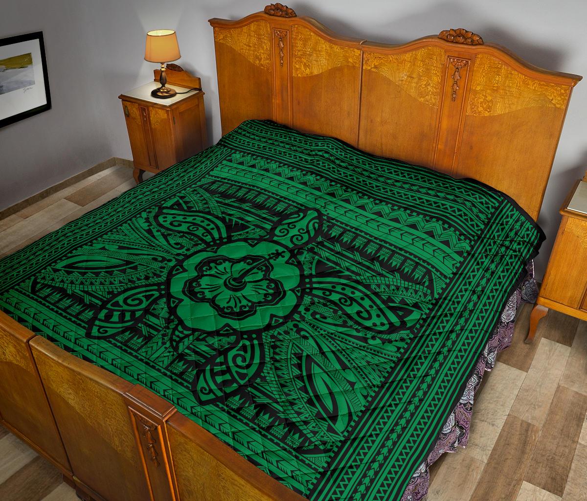 Hawaii Polyensian Turtle Premium Quilt Green - Polynesian Pride
