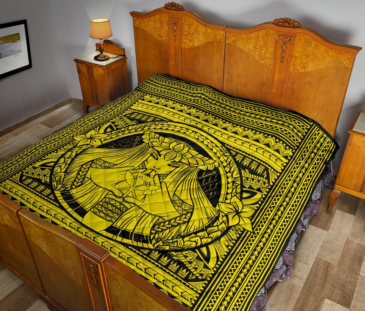 Hawaii Polynesian Pele Kanaka Premium Quilt Yellow - Polynesian Pride