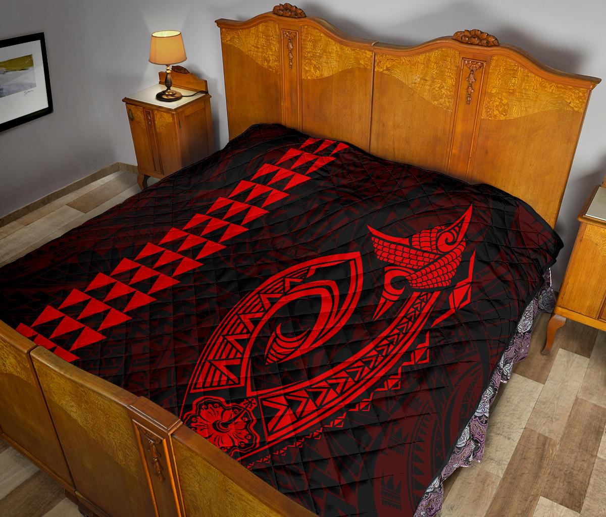 Hawaii Kakau Makau Fish Hook Polynesian Premium Quilt - Red - Polynesian Pride
