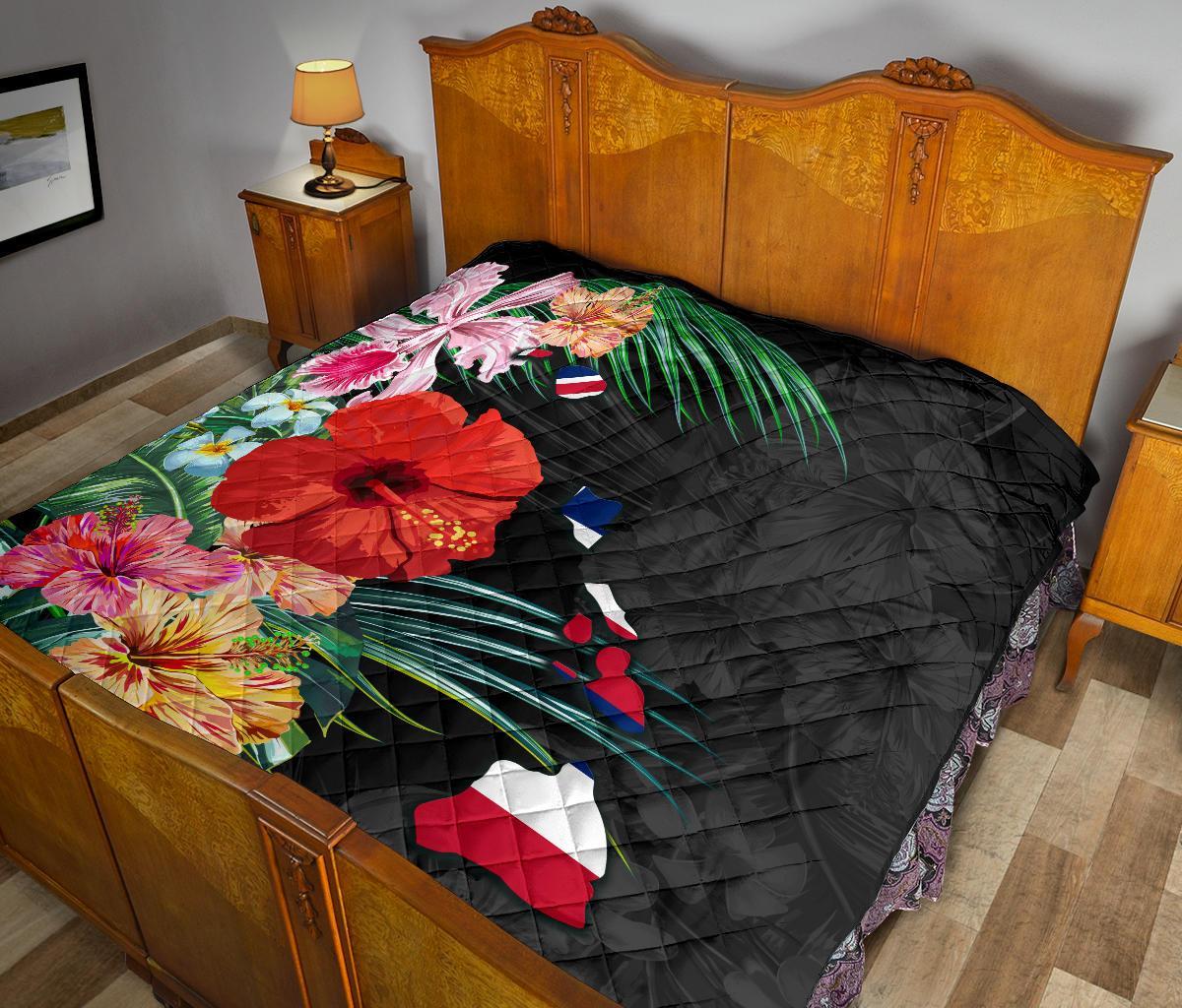 Hawaii Premium Quilt - Hawaii Map Hibiscus Quilt - Polynesian Pride