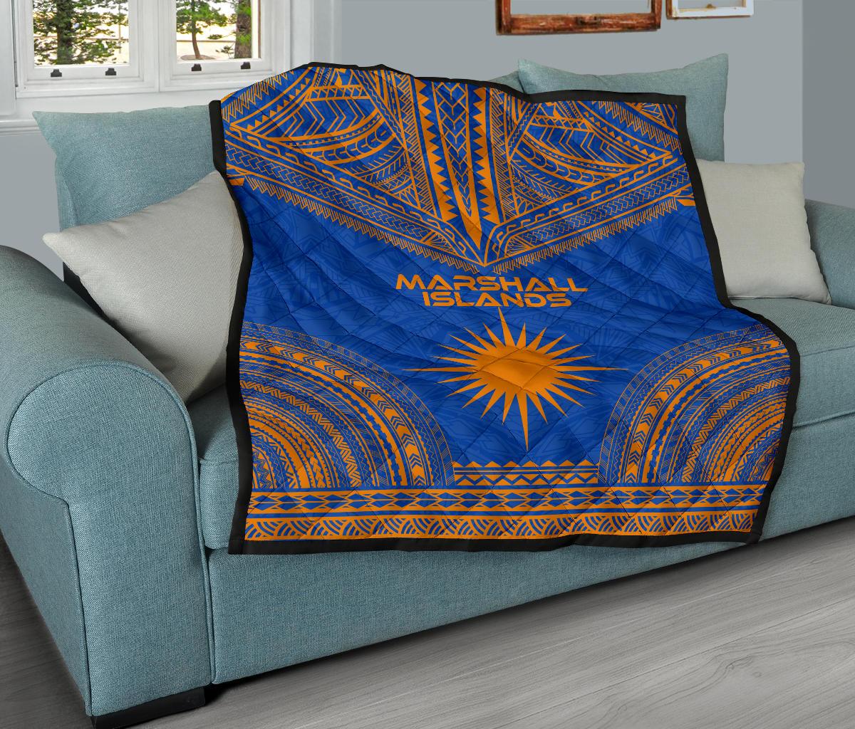 Marshall Islands Premium Quilt - Marshall Islands Flag Polynesian Chief BLue Version - Polynesian Pride