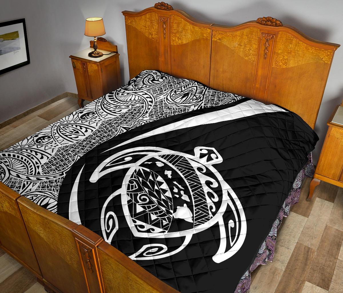 Hawaii Turtle Map Polynesian Premium Quilt - White - Circle Style - Polynesian Pride