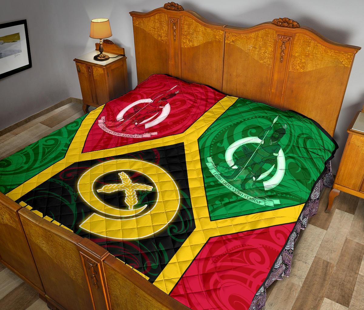 Polynesian Vanuatu Custom Personalised Premium Quilt - Vanuatu Flag and Coat Of Arms - Polynesian Pride