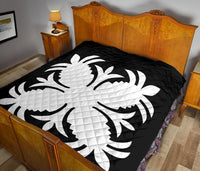 Hawaiian Premium Quilt Royal Pattern - Black And White - A2 Style - Polynesian Pride