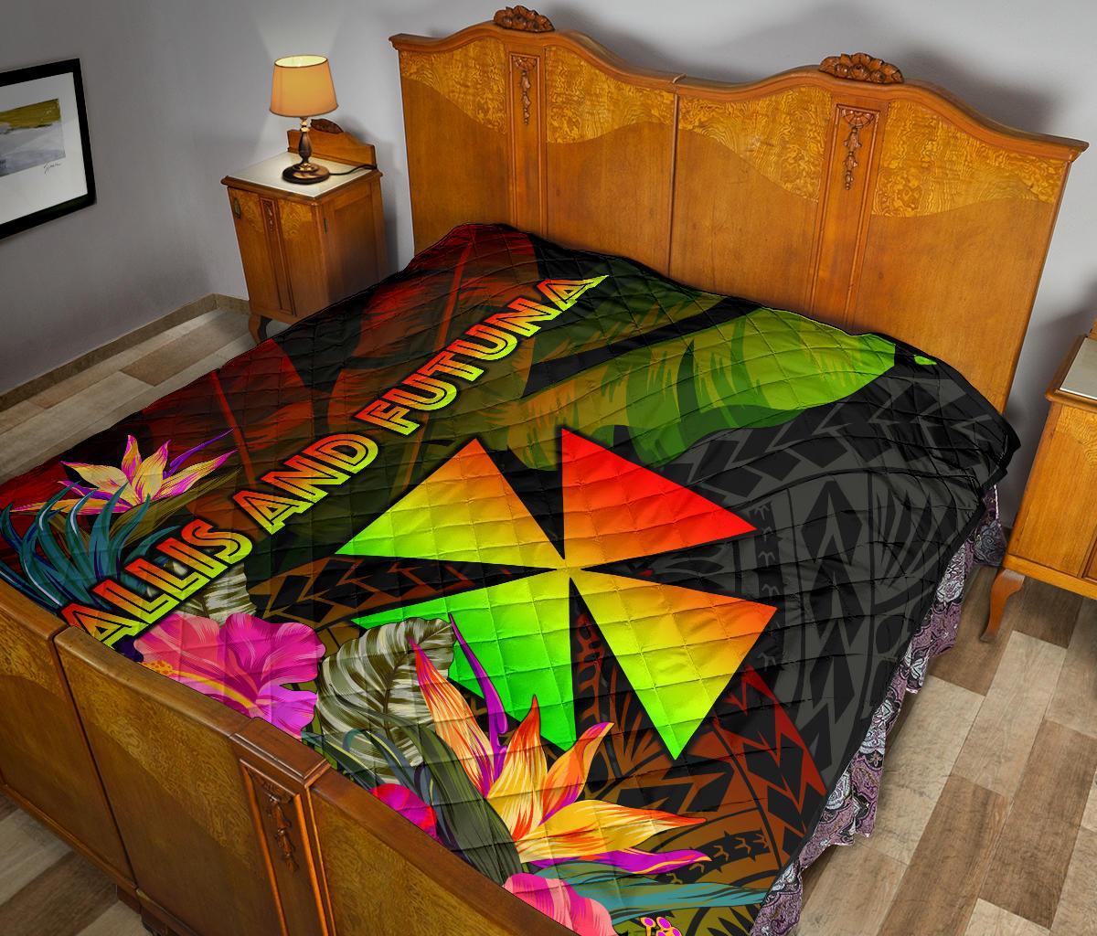 Wallis and Futuna Polynesian Premium Quilt - Hibiscus and Banana Leaves - Polynesian Pride