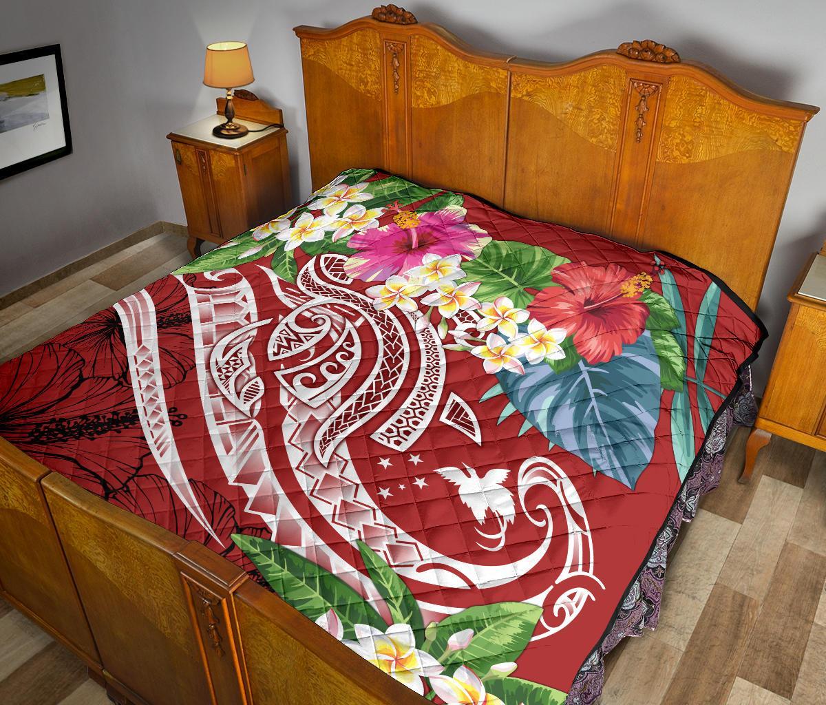 Papua New Guinea Polynesian Premium Quilt - Summer Plumeria (Red) - Polynesian Pride