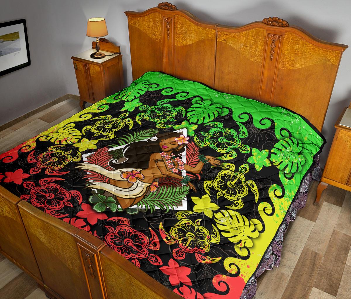 Hawaii Polynesian Premium Quilt - Hawaiian Dancing Girl Reggae - Polynesian Pride