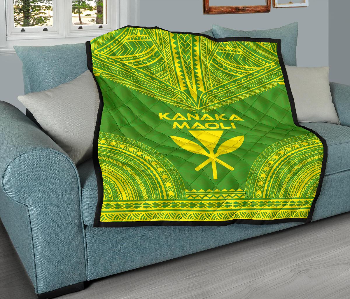 Hawaii Premium Quilt - Kanaka Maoli Polynesian Chief Green Version - Polynesian Pride